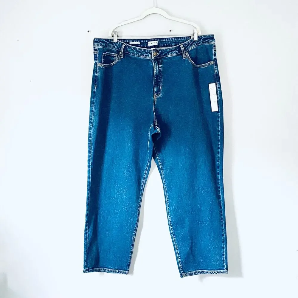 Ava & Viv Jeans Plus 26 High Rise 90s Straight Ankle Stretch Medium Wash New